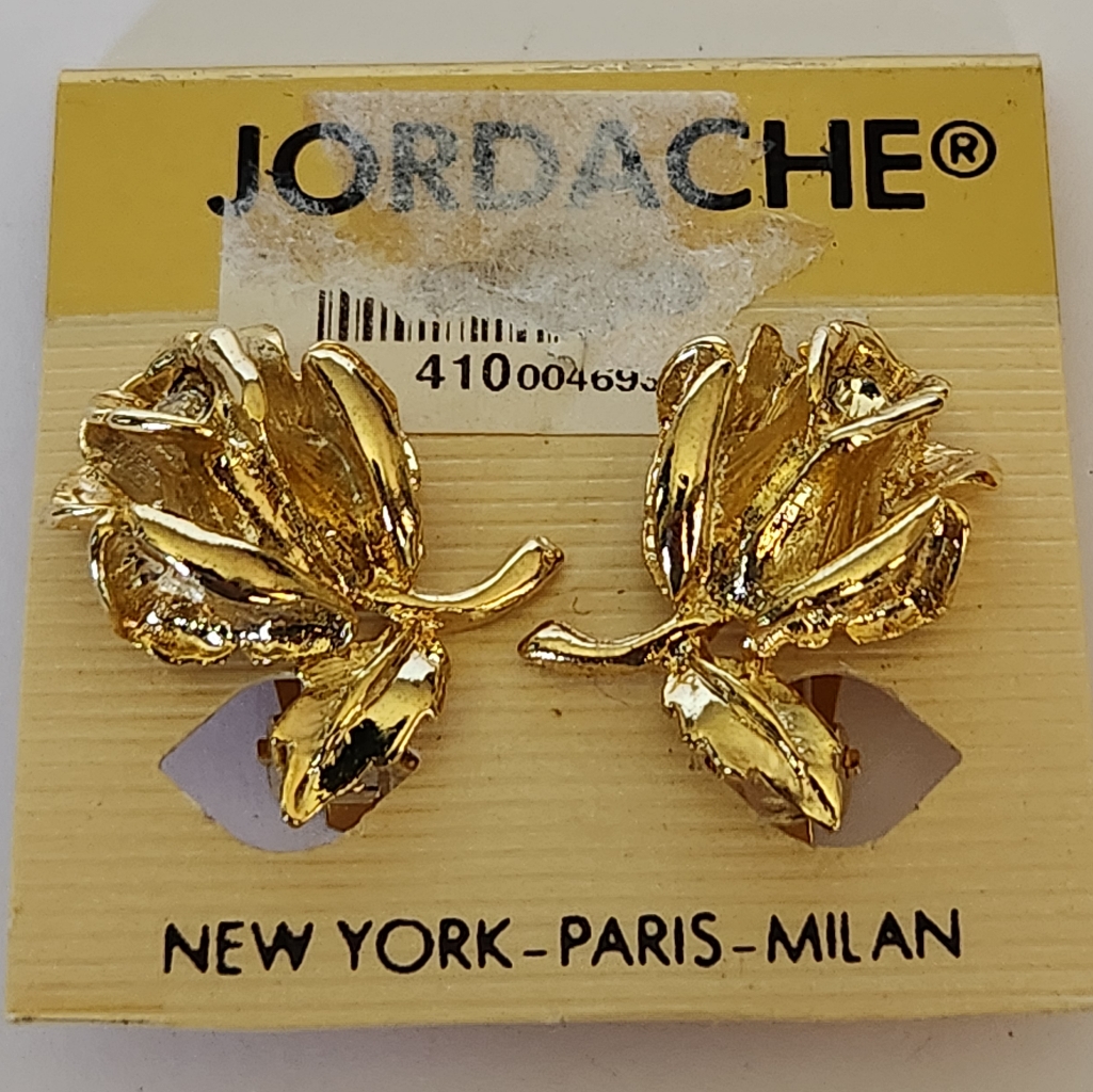 Vtg Jordache Goldtone Rose Clip-On Earrings